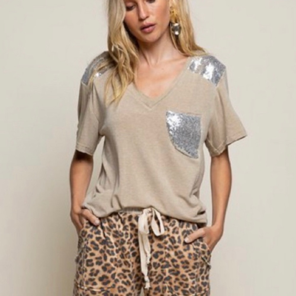 🤍POL SEQUIN DETAILED RELAXED FIT FELT SOFT TOP